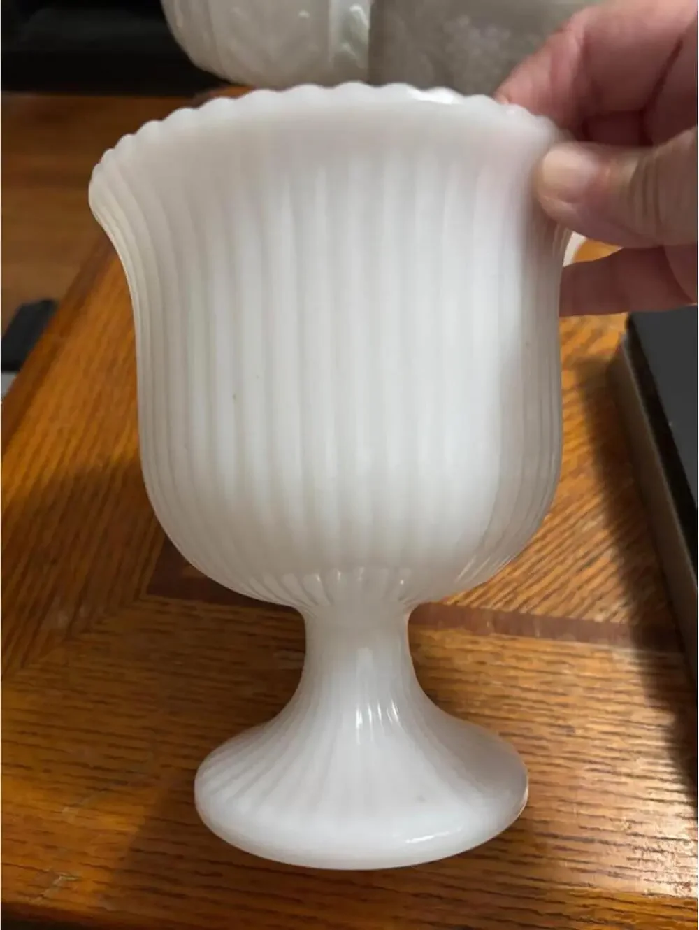 Vintage White Milk Glass Ribbed Vase E. O Brody